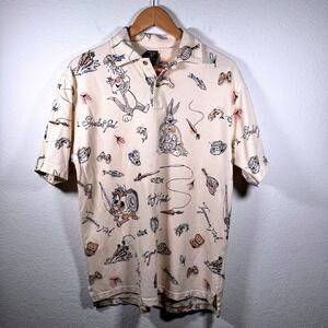 Vintage Warner Bros Bugs Bunny Sylvester Polo Shirt‎ Fishing Theme | Size Medium